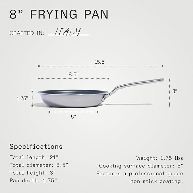 Made In Cookware - ProCoat 8" Non Stick Frying Pan (Graphite) - 5 Ply Stainless Clad Nonstick - Professional Cookware - Crafted in USA - Induction Compatible