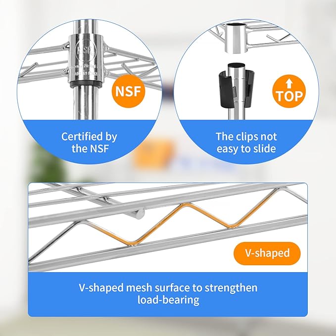 BestOffice | 5-Tier Wire Storage Shelves | 14x24x60 | Chrome | with Adjustable Racks | Heavy-Duty Metal Shelf, Holds Upto 750 lbs | No-Tool Assembly | Ideal for Home & Garage Shelving