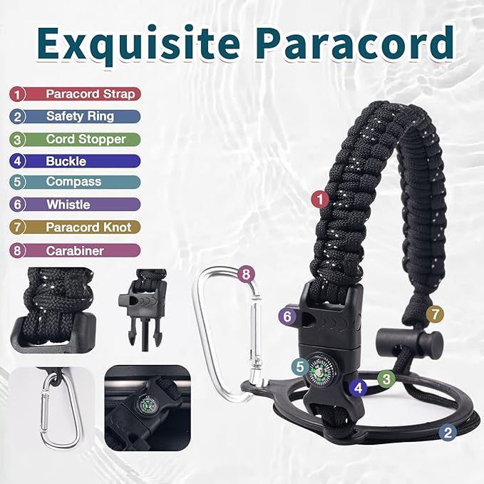 Insulated Water Bottle 64oz with Straw & Spout Lids,Half Gallon Stainless Steel Water Flask Jug with Paracord Handle,Double-wall Insulated Metal Water Bottle for Sports Camping Hiking Trip