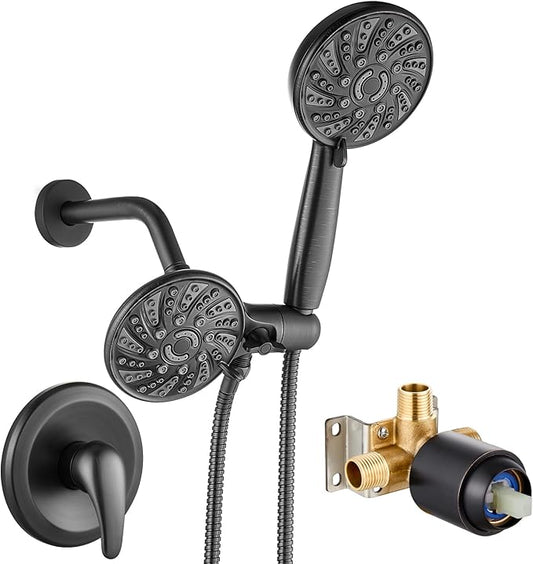 gotonovo Dual 2 in 1 Shower Head Kit High Pressure Combo System Shower Faucet 6 Modes ABS Handheld Spray Shower Trim Kit with Valve Shower Head and Handle Set Oil Rubbed Bronze