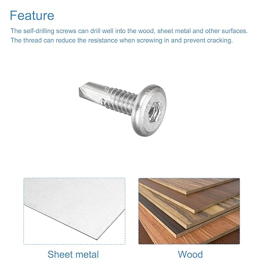 uxcell Hex Socket Self Tapping Screws, #10 x 3/4" 410 Stainless Steel Sheet Metal Flat Head Drilling Screw 50pcs, Silver, Silver