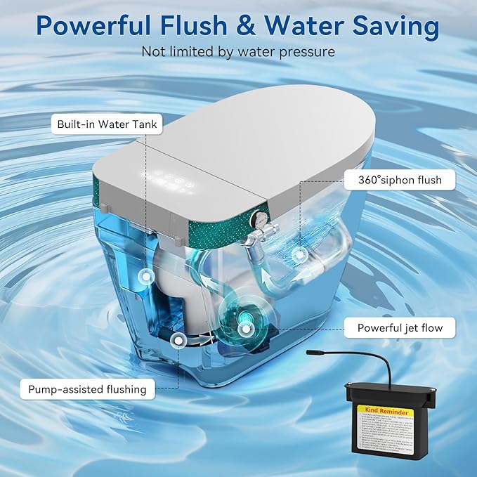 Smart Toilet with Bidet Built In, Elongated Heated Seat, Warm Water & Dryer, One Piece Bidet for Bathrooms, Modern Smart Toilet with Auto Flush, Night Light, LED Display, and Remote Control