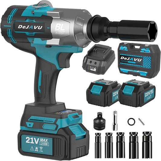 Cordless Impact Wrench 3/4 inch, Impact Wrench 1400Ft-lbs Brushless Impact Gun, 4500RPM Impact Gun, Two 4.0Ah Li-ion battery with fast charger, 6 Impact sockets,1 Extension Bar,3/4 to 1/2 adapter