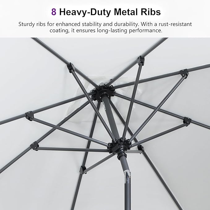 PURPLE LEAF 8' Round Patio Umbrella Outdoor Table Umbrella Aluminum Frame Market Umbrella Sun Umbrella with 8 Sturdy Ribs Tilt for Garden Deck Lawn Pool White