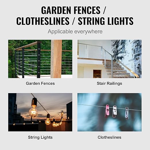 VEVOR T316 Deck Railing Cable, 1/8" Stainless Steel Wire Rope 300 ft with Cutter Kit, 7x7 Strands Construction Marine Aircraft Grade for Handrail Stair Decking Fence Outdoors