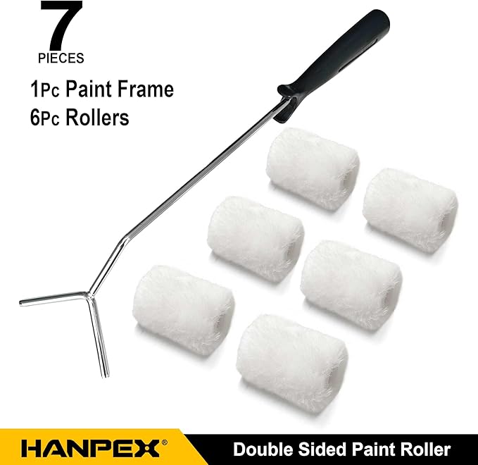 Double Roller Brush, Paint Roller Covers, Paint Rollers Naps, House Painting Supplies Covers, Roller Frame and Paint Roller Kit for Pipes, Tube, Stair Balusters, Fences, etc.