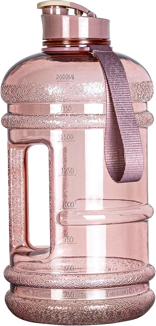 TOOFEEL 2 Liter Water Bottles - Half Gallon Water Bottle BPA Free - Ideal for Gym, Big Water Jug, Reusable Sports Bottle with Measurements Marked Drink Container - 2.2L 74oz Transparent Pink Bottle