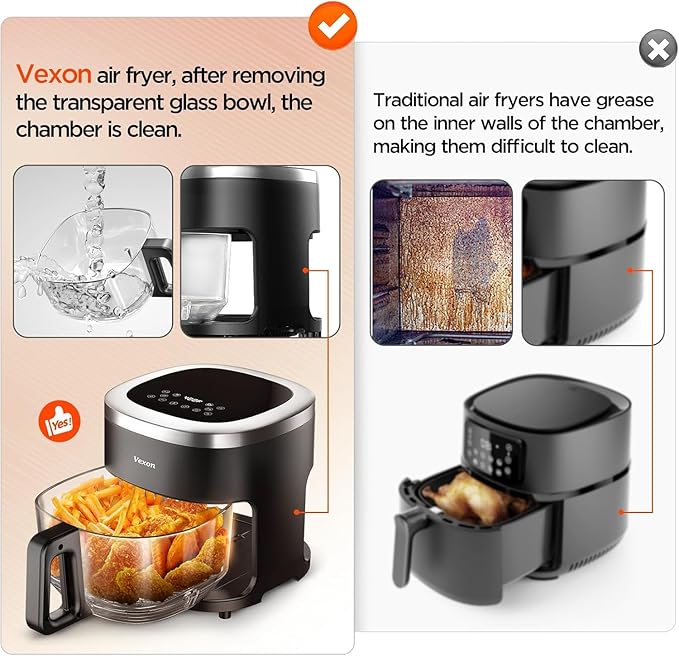 6-IN-1 Glass Air Fryer with 4.5 QT Capacity,Air Fry, Roast, Reheat, Dehydrate, Air Crisp Technology,Nonstick & Dishwasher Safe Basket,97% Less Oil,Features Digital Timer1
