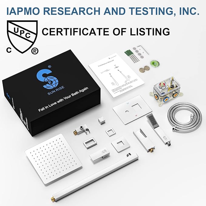 SR SUN RISE 8 Inches Wall Mounted Bathtub Shower Faucet Set All Metal Shower System with Tub Spout, Rain Shower Head and Handheld Sprayer Combo Shower Set, Modern Valve and Trim Kit, Polished Chrome