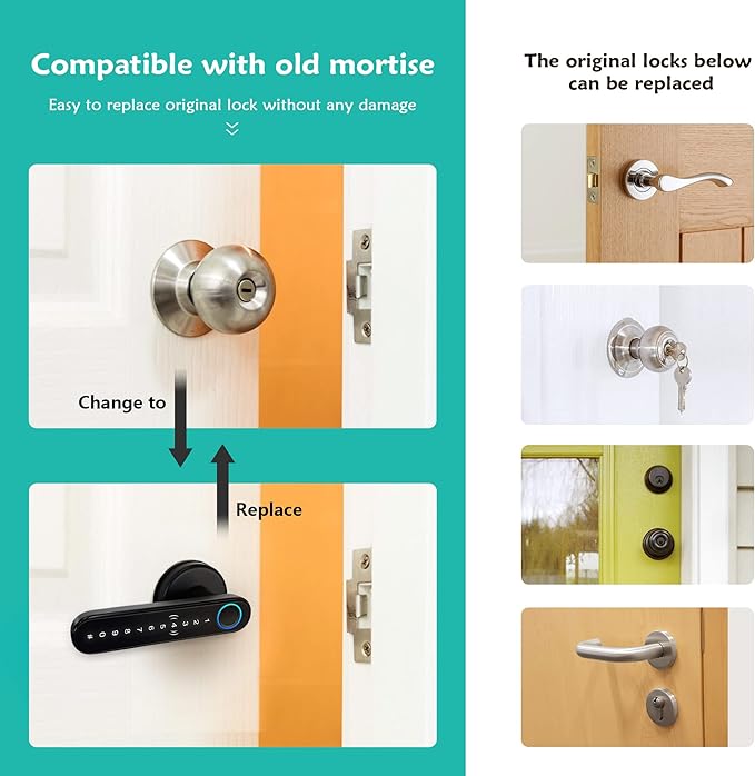 Smart Lock,CATCHFACE Fingerprint Door Lock TTlock Door Lock Keyless Entry Door Lock WiFi Smart Locks for Front Door Biometric Door Lock with Fingerprint,Free App,Share Ekey and IC Card(Matte Black)