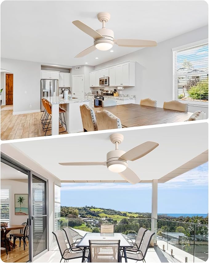 CACI Mall 46 inch Ceiling Fans with Lights and Remote, FUSH Mount Low Profile Ceiling Fan, Modern,3 Blade,6 Speed DC Motor,Quiet,Small Ceiling Fan for Bedroom Indoor/Outdoor Use