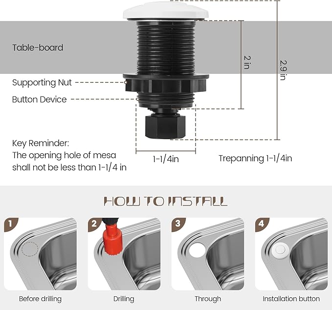 Garbage Disposal Air Switch Kit Sink Top Waste Disposal Stainless Steel White On/Off Air Button Food and Waste Disposals Part by Etoolcity, UL Listed