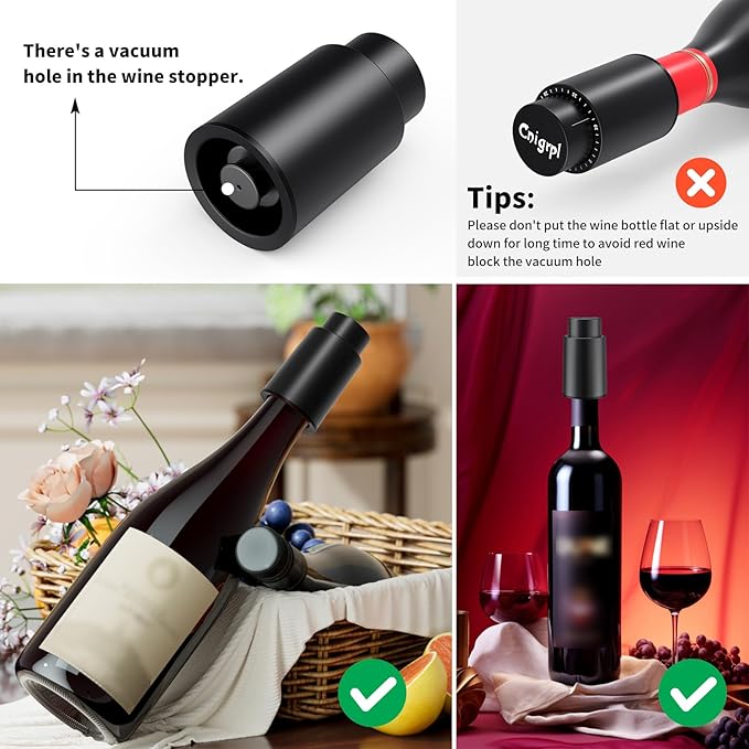 Wine Bottle Stoppers，2-in-1 Vacuum Wine Stopper，Reusable Wine Savers, Wine Preserver Vacuum Pump Corks Keep Wine Really Fresh, Best Gift Accessories (1 Pack)