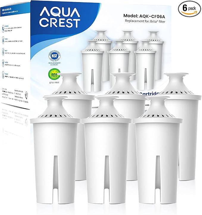 AQUA CREST Replacement for Brita® Water Filter, Pitchers and Dispensers, Classic OB03, Mavea® 107007, and More, NSF Certified Pitcher Water Filter, 1 Year Filter Supply, 6 Count