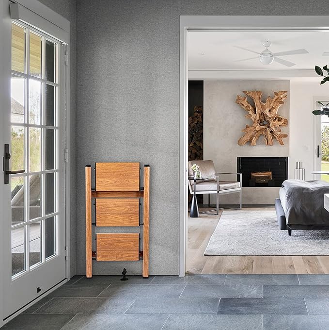 3 Step Ladder, Folding Step Stool with Anti-Slip Wide Sturdy Pedal, Multi-Use for Home and Kitchen Use, Space Saving-Woodgrain(300 lbs Capacity)