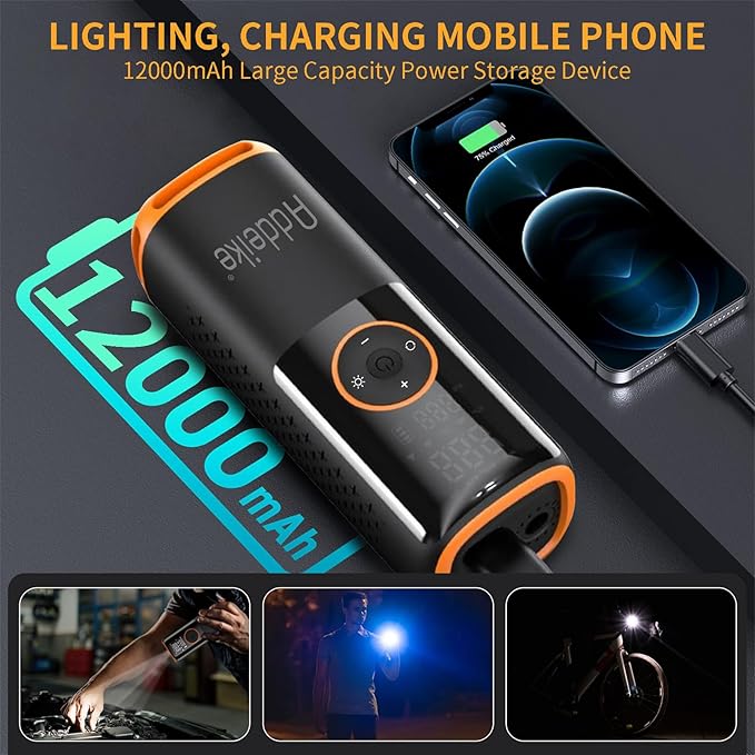 Tire Inflator Portable Air Compressor,160 PSI Air Pump for Car Tires with Digital Pressure Gauge Can Charge Mobile Phone, One Click Smart Pump Tire Inflator with LED Light, for Motorcycle, Bicycle