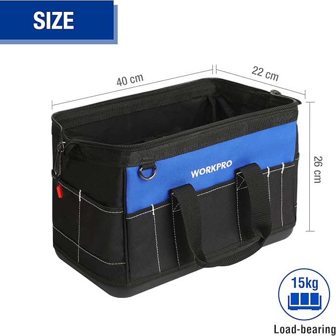 WORKPRO 16-inch Wide Mouth Tool Bag with Water Proof Molded Base