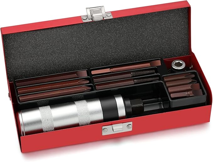 1/2" Hand Manual Reversible Impact Driver Set Extractor-12 PCS Impact Screwdriver S2 Steel Much More Durable Disengage Rusted Fasteners (Long Impact Screwdriver)