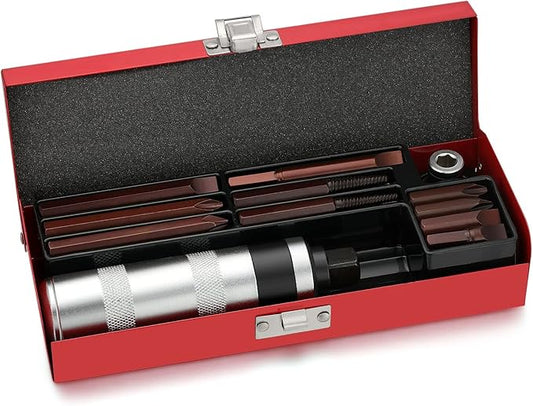 1/2" Hand Manual Reversible Impact Driver Set Extractor-12 PCS Impact Screwdriver S2 Steel Much More Durable Disengage Rusted Fasteners (Long Impact Screwdriver)