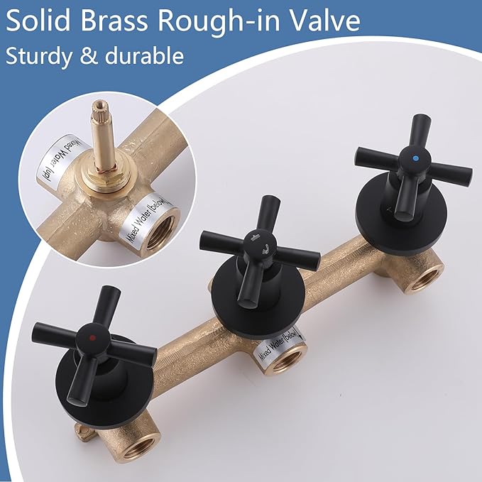 3 Handles Shower Faucet Set with Tub Spout Bathtub Shower Faucets Combo Set Shower System Complete Tub and Shower Trim Kit Shower Fixtures Matte Black
