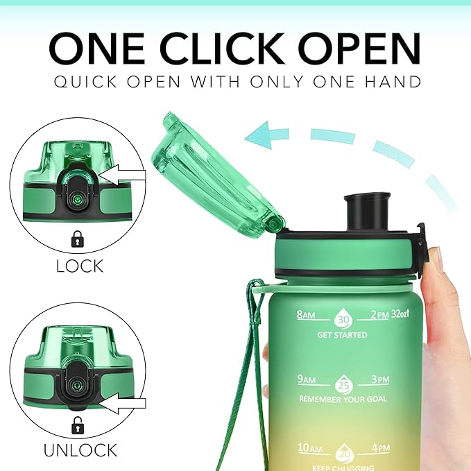 GOSWAG 32oz Motivational Water Bottles with Time Marker and Fruit Strainer, Sports Water Bottle with Times to Drink, Leakproof, Reusable Plastic Bottle with Strap no Straw for Gym, School