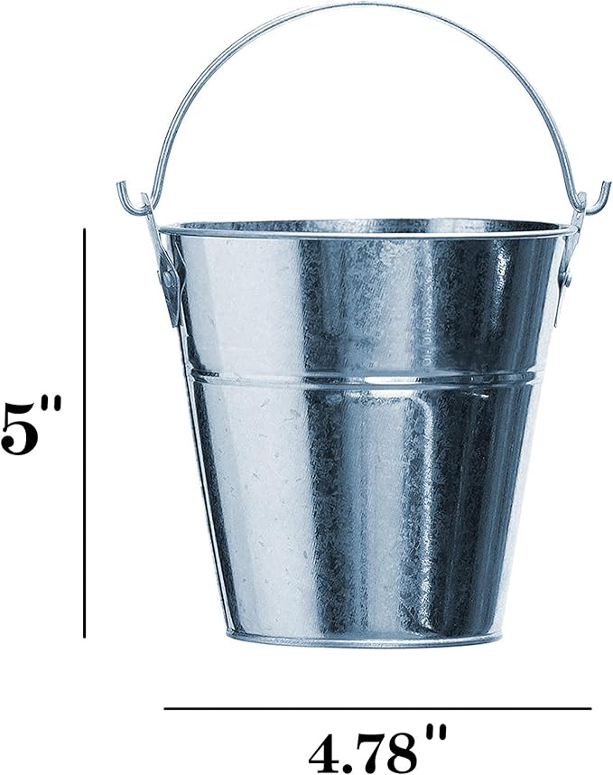 Galvanized Metal Buckets with Chalkboard Stickers and 5.5" Mini Plastic Kitchen Scoops - Set of 6