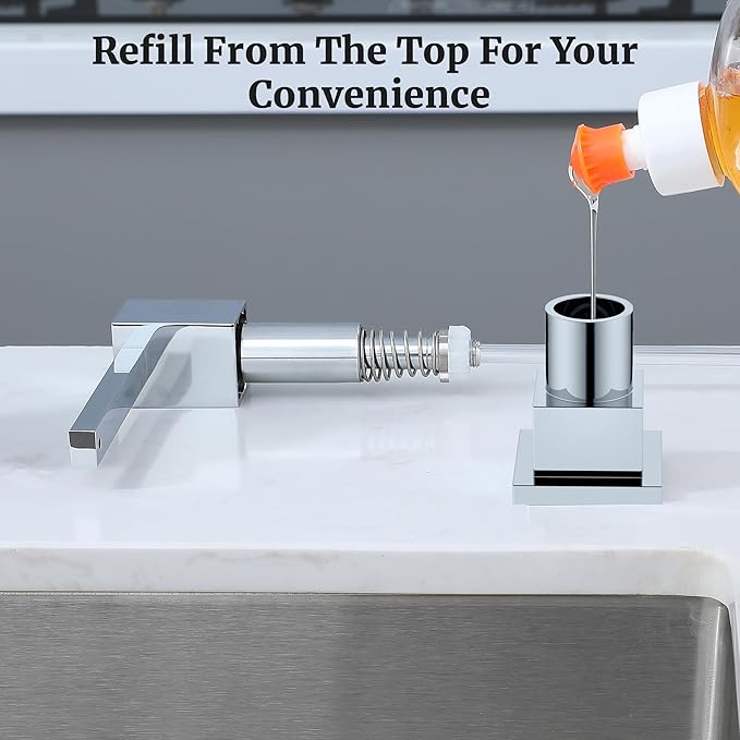 Sink Soap Dispenser for Kitchen Sink (Chrome), All Brass Built-in and Refill from Top Design,Metal Hand Soap & Dish Soap Copper Pump