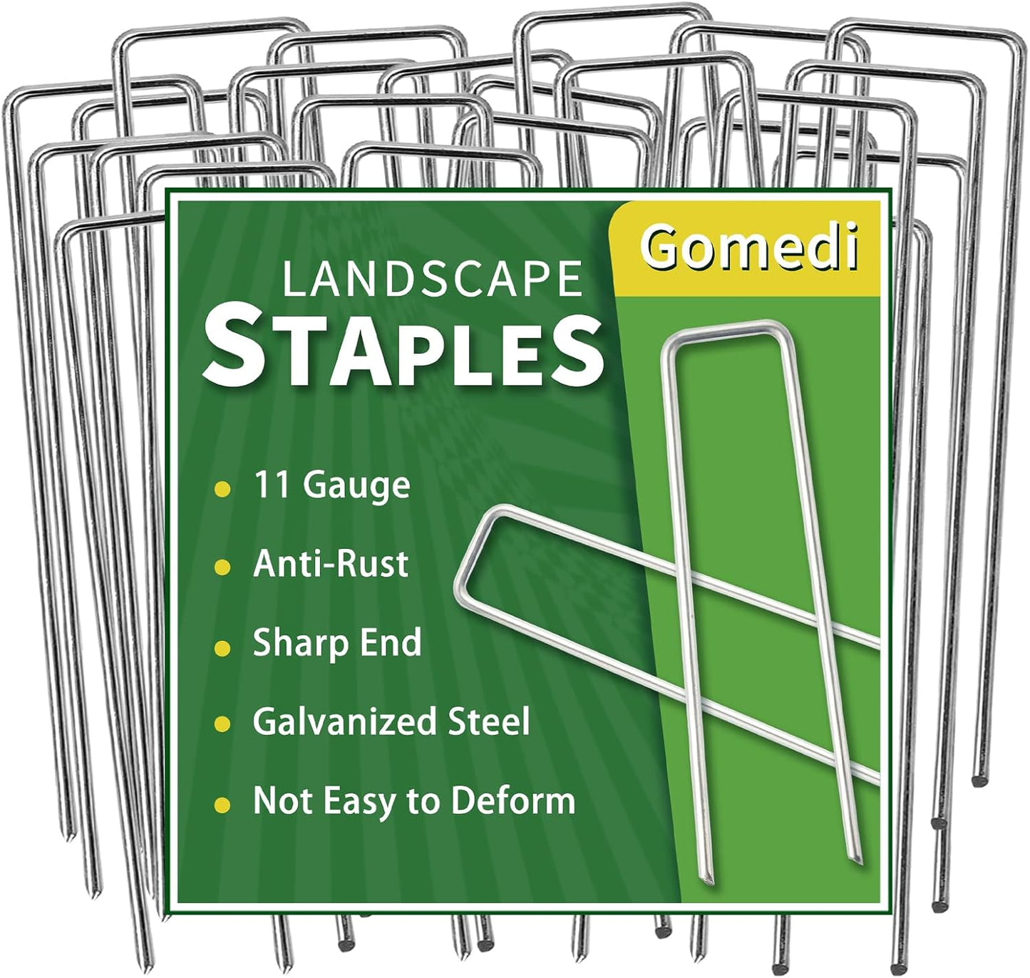 Landscape Staples Galvanized 10 Inch 120 Pcs, Metal Garden Stakes 1.6 Inch, Garden Staples for Lawn 11 Gauge