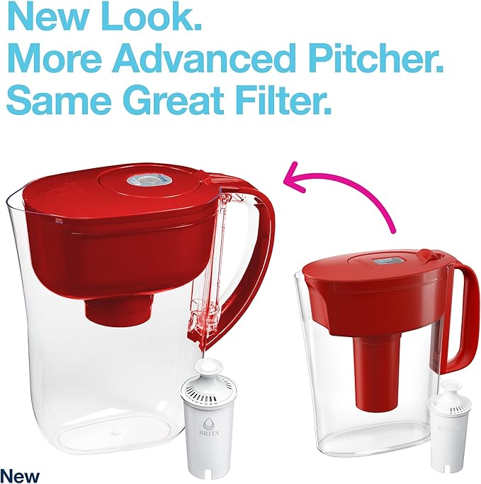 Brita Metro Water Filter Pitcher with SmartLight Filter Change Indicator, BPA-Free, Replaces 1,800 Plastic Water Bottles a Year, Lasts Two Months, Includes 1 Filter, Small - 6-Cup Capacity, Fiery Red