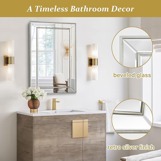 Medicine Cabinet with 16.2"x26" Mirror, Removable Shelves, Recessed or Wall Mounted Bathroom Cabinet, Silver Bathroom Vanity Mirrors for Over Sink with Storage