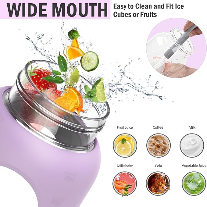 84oz Glass Water Bottle with Stainless Steel Handle,2.5L Gallon Water Bottle With 2-IN-1 Straw Lid, Silicone Sleeve and Motivational Capacity Marker, Wide Mouth Water Jug For Gym, Purple