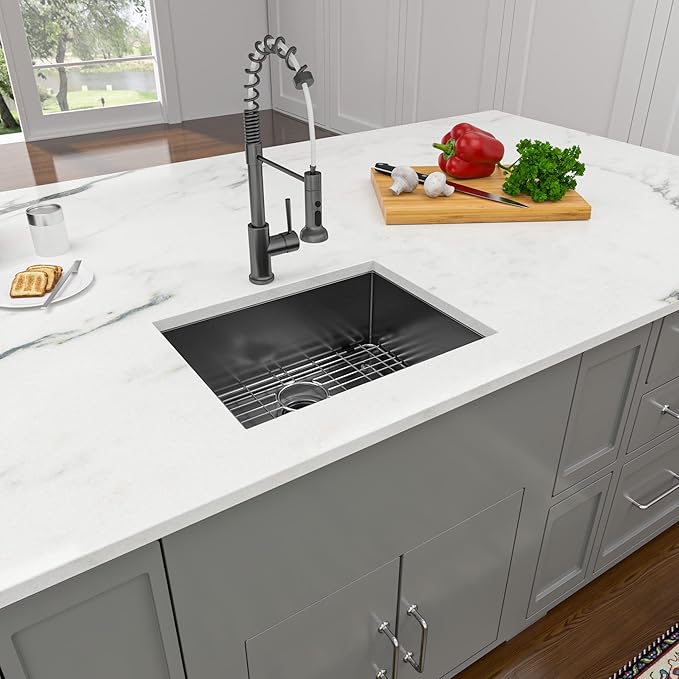 Lordear 23 Black Kitchen Sink Undermount 23x18 Inch Undermount Bar Sink Gunmetal Black 16 Gauge Stainless Steel Single Bowl Handmade Kitchen Sinks Basin