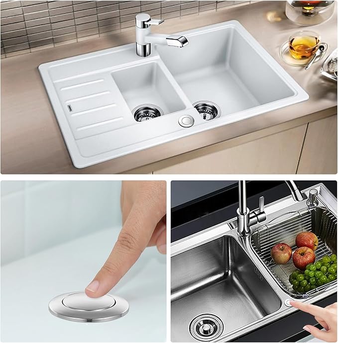 Garbage Disposal Air Switch Kit, Garbage Disposal Button, Kitchen Garbage Disposal Switch Button, Sink Top Waste Disposer On/Off (Polished Stainless Steel)