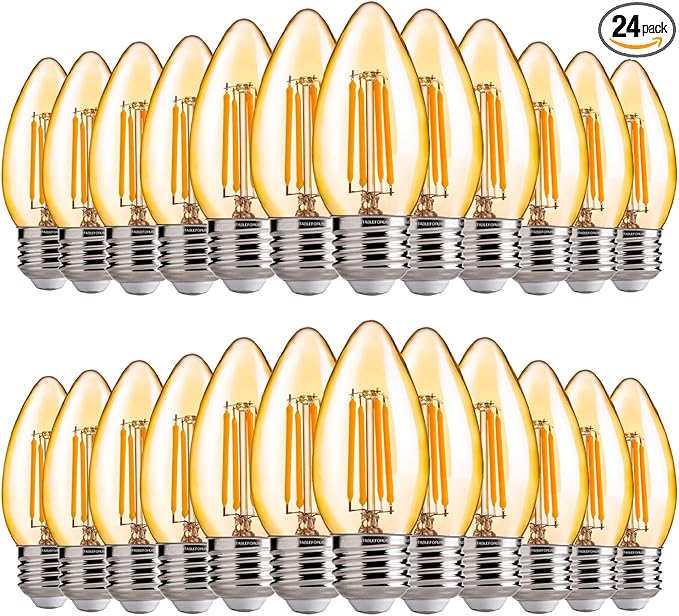 FLSNT 40W Equivalent LED Chandelier Light Bulbs, Dimmable Amber LED B11 E26 Candelabra Base Bulbs, 2200K Warm White, 330LM, 24 Pack UL,CA65 Listed.