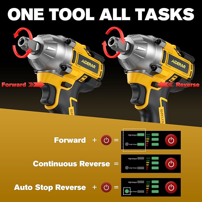 Cordless Impact Wrench for DeWalt Battery, 500Nm (369Ft-Lbs) 1/2" & 1/4" Brushless Impact Gun, 2-Speed High Torque Power Tool for Tire Removal, Rusted Bolts, Car Maintenance(No Battery)