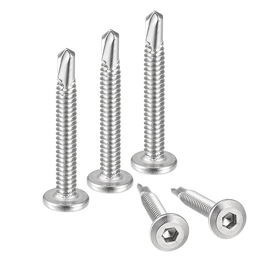 uxcell Hex Socket Self Tapping Screws, #10 x 1-1/2" 410 Stainless Steel Sheet Metal Flat Head Drilling Screw 50pcs, Silver