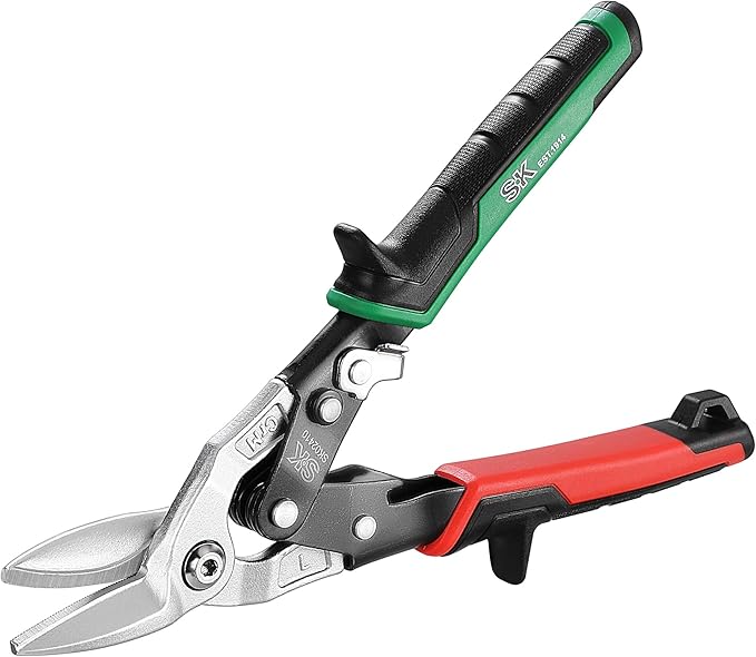 SK 10 Inch Aviation Tin Snips, Left Cut, Cr-Mo Steel Blade, Anti-slip Handle and Safety Latch, for Cutting Sheet Metal