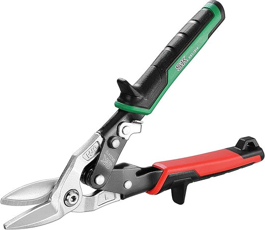 SK 10 Inch Aviation Tin Snips, Left Cut, Cr-Mo Steel Blade, Anti-slip Handle and Safety Latch, for Cutting Sheet Metal