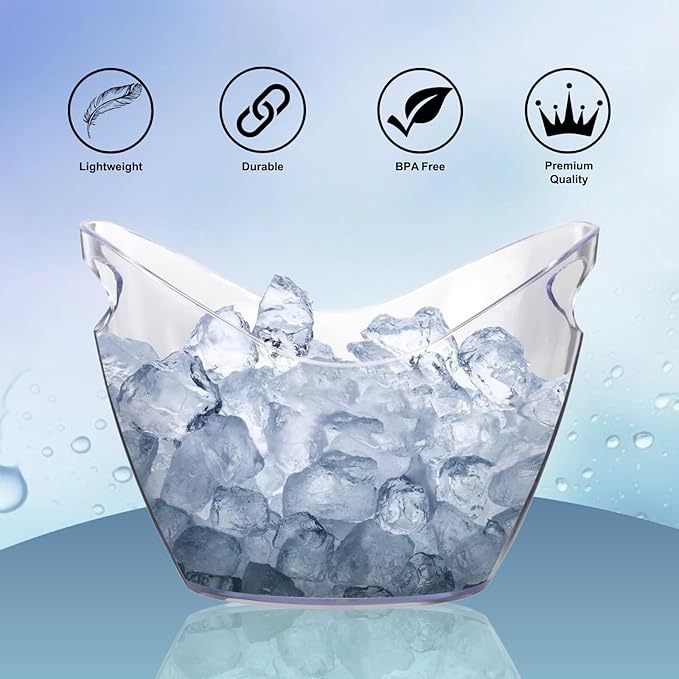 Pack of 2 Acrylic Ice Buckets - 4 Liter Large Beverage Tubs for Parties, Perfect Ice Containers for Party, Buckets for Drinks, Mimosa Bar Supplies, Brunch Decor, and Outdoor Events, and more.