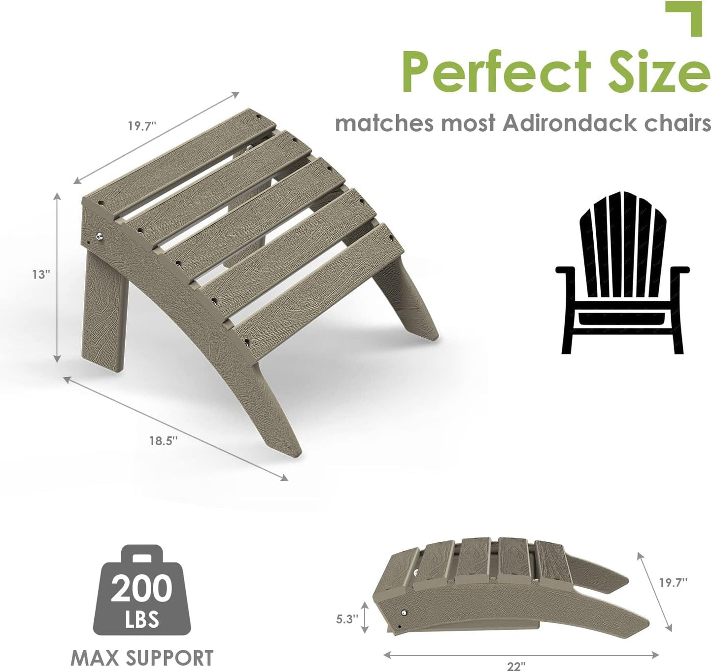 GREENVINES Adirondack-Ottoman | Wood Grain | Set of 2 | HDPE Plastic | Outdoor Footrest | All Weather | Foot Rest | Foot Stool | Desert Brown | for Adirondack Chair