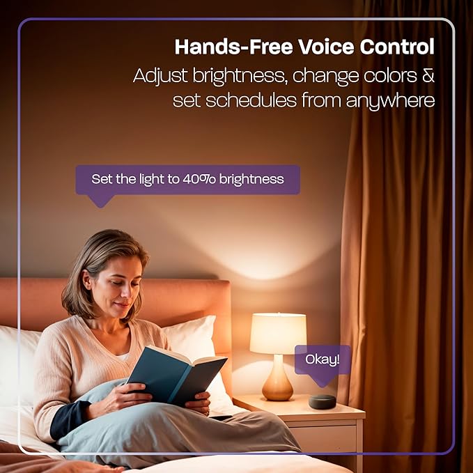 Smart Light Bulbs 4-Pack, RGB Color Changing LED 16M Colors, Tunable White 1800K-6500K, WiFi Bluetooth Compatible with Alexa Google Home, No Hub, A19 E26 9W 800LM