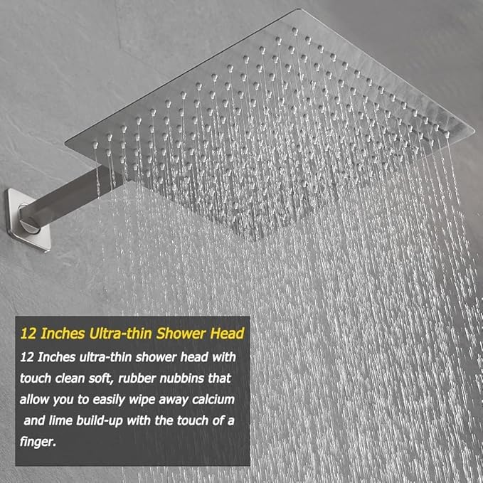 Brushed Nickel Shower System Bathroom Shower Faucet Set with Tub Spout Wall Mounted 12 Inch Shower Head and Handle Set with Handheld 3 Function Tub and Shower Trim Kit with Valve