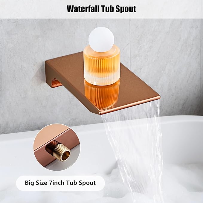 Shower Faucet Set Complete with Tub Spout Matte Black and Rose Gold Shower System with 10 inch Rainfall Shower Head and Handheld Shower Rain Shower Combo for Bathroom Wall Mounted