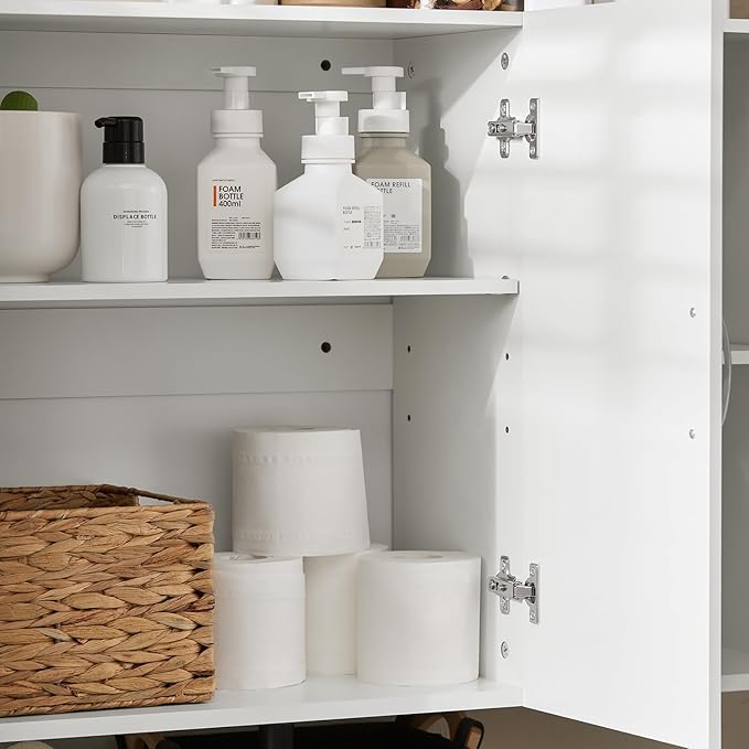 SoBuy Wall Cabinet Laundry Room, Medicine Cabinet for Kitchen Bathroom Garage, Wall Storage Cabinet with Adjustment Shelves, White FRG231-L-W