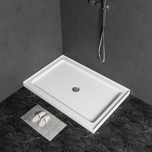 MORVANO 48" X 32" Shower Base with Center Drain,Single Threshold Shower Pan Kit Non-Slip in White, Central Drain with Stainess Steel Cover (Drain included)