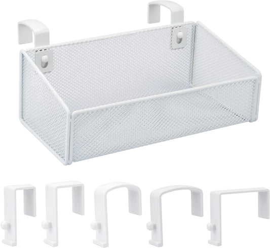 Bedside Caddy Hanging Storage Basket Beside Shelf Metal Organizer for Collage Dorm Bunk Bed,Hospital Bed,Baby Bed - Bedroom Essentials for Magazine,Remote Control,Phone,Drinks (White)