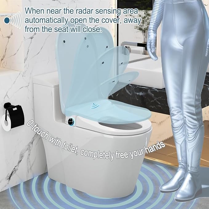 Electric Bidet Toilet Seat, Auto Open/Close Lid & Seat with Radar Sensor, Unlimited & Filtered Warm Water, 8 Modes Spa Wash, Warm Air Dryer, Heated Seat, 10-year warranty. (TB-54E, Elongated)