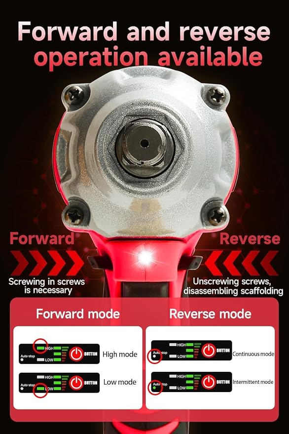 Cordless Impact Wrench, 2 Batteries, 1/2 Impact Gun, with 5 Sockets,Pistola de Impacto, Electric Impact Driver for Car Tires and Home RED-DDBS