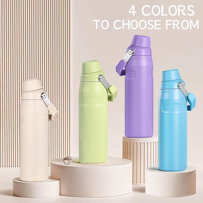 Water Bottle 24 OZ Angled Spout Lid Lightweight & Leakproof for Travel & Sports Insulated Stainless Steel BPA-Free (Blue, 24oz)