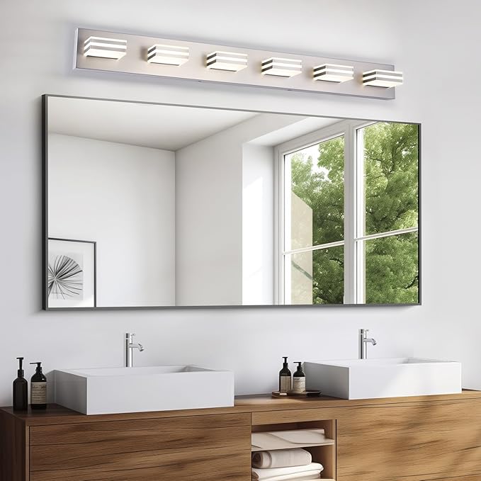 LED Wall Brushed Nickel Vanity Lights for Bathroom Light Fixtures 36W Adjust 3 Colors Modern Bath Lighing Over Mirror LED Vanity Light (6-Light,41inch)